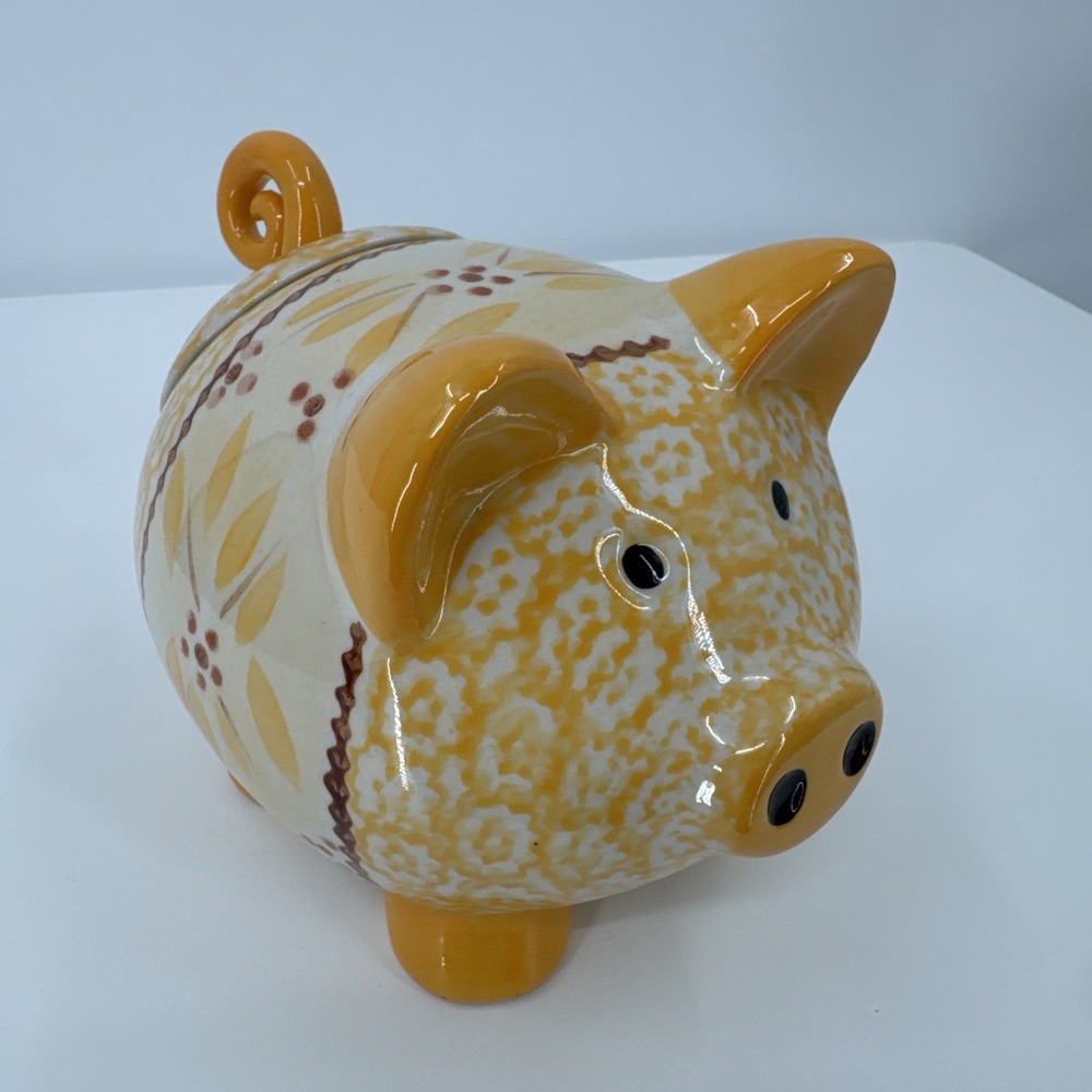 TEMPTATIONS BY TARA Old World Yellow Flower PIG Spice/Tea/Coffee Holder Kitchen